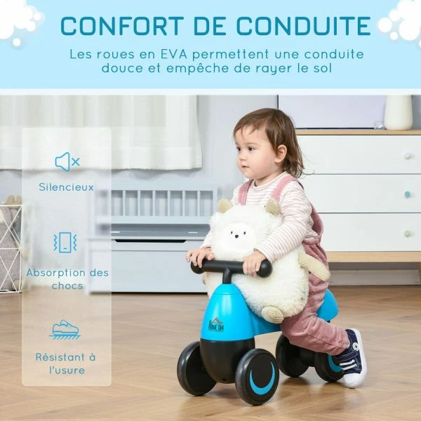 DRAISIENNE VÉLO ENFANT 4 ROUES EVA SELLE GUIDON ERGONOMIQUE BLEU NOIR – Image 3